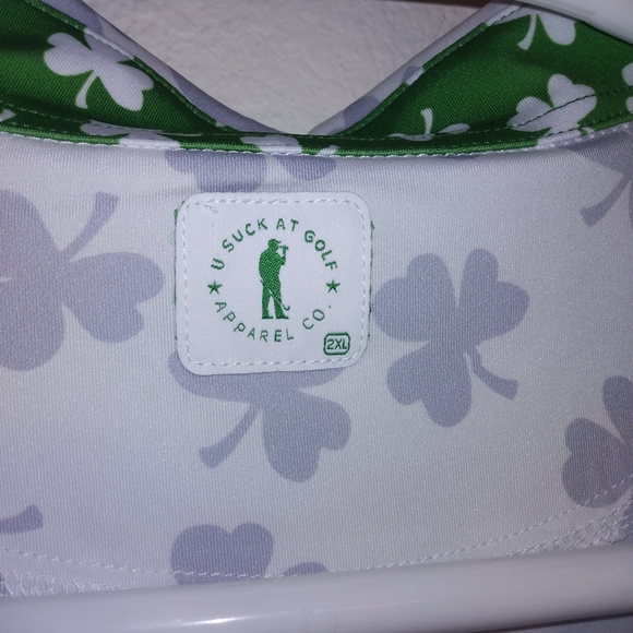 Fighting Irish Clover Print Golf Polo Shirt By U Suck At Golf Size XXL - Picture 3 of 6